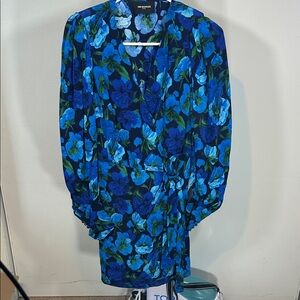 New The Kooples FR size 1 (US 4) Blue Floral Mini Faux Wrap Dress